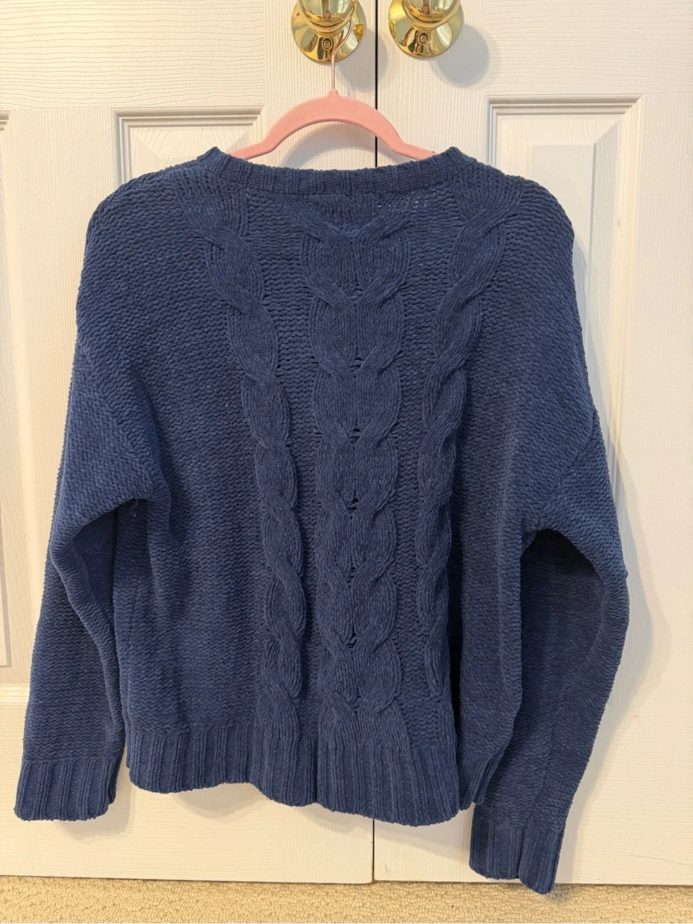 American Eagle Outfitters Blue Cable Knit Crewneck Sweater